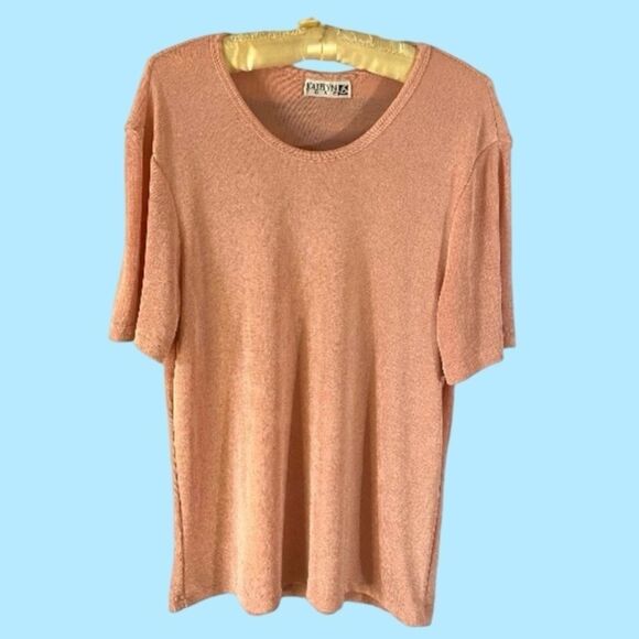 PINK SHIMMER TRAVEL KNIT BLOUSE SHORT SLEEVES WOMEN'S LARGE - Picture 4 of 4